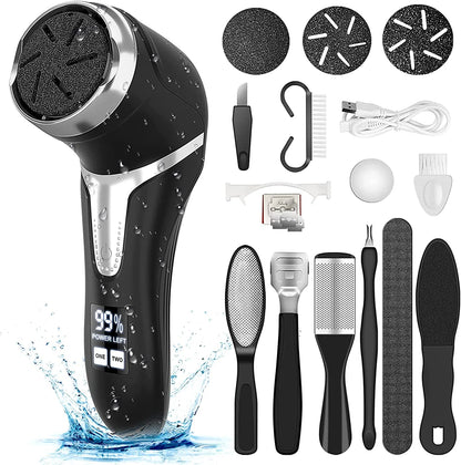 Electric Callus Remover for Feet, Portable Pedicure Kit Foot File Callus Remover, Rechargeable Waterproof Foot File for Foot Care Deadskin Remover with 3Head & LCD Display